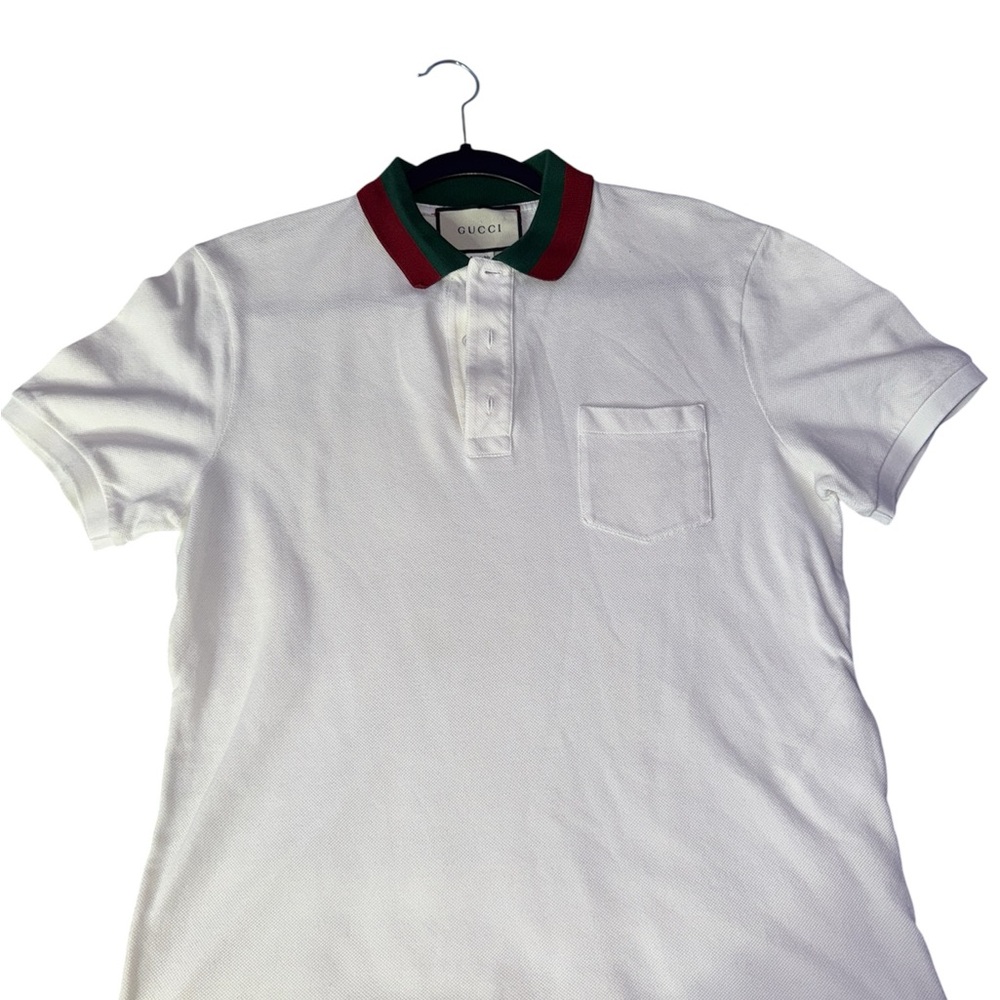 Gucci Polo Shirt in White with Red and Green Collar